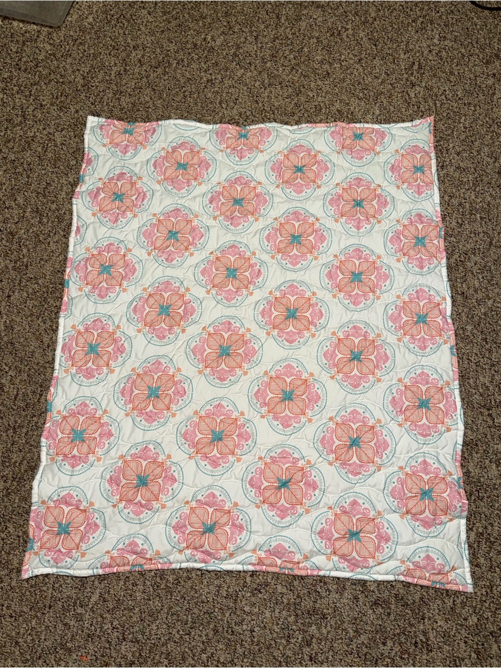 Girls toddler Floral Medallion Quilted Throw - Pink & Teal baby blanket crib